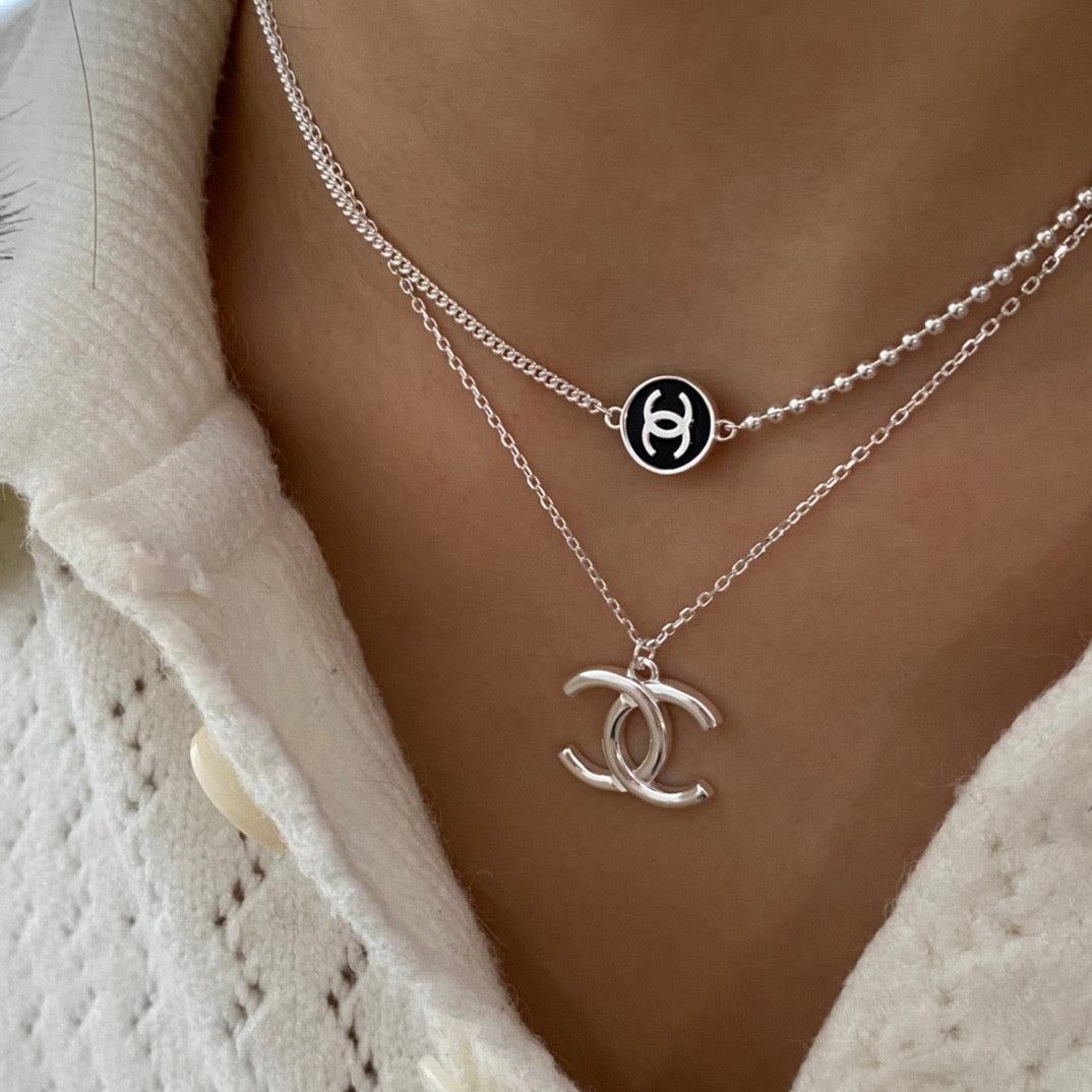 Chanel Silvertone  Crystal Cc Necklace in Metallic  Lyst