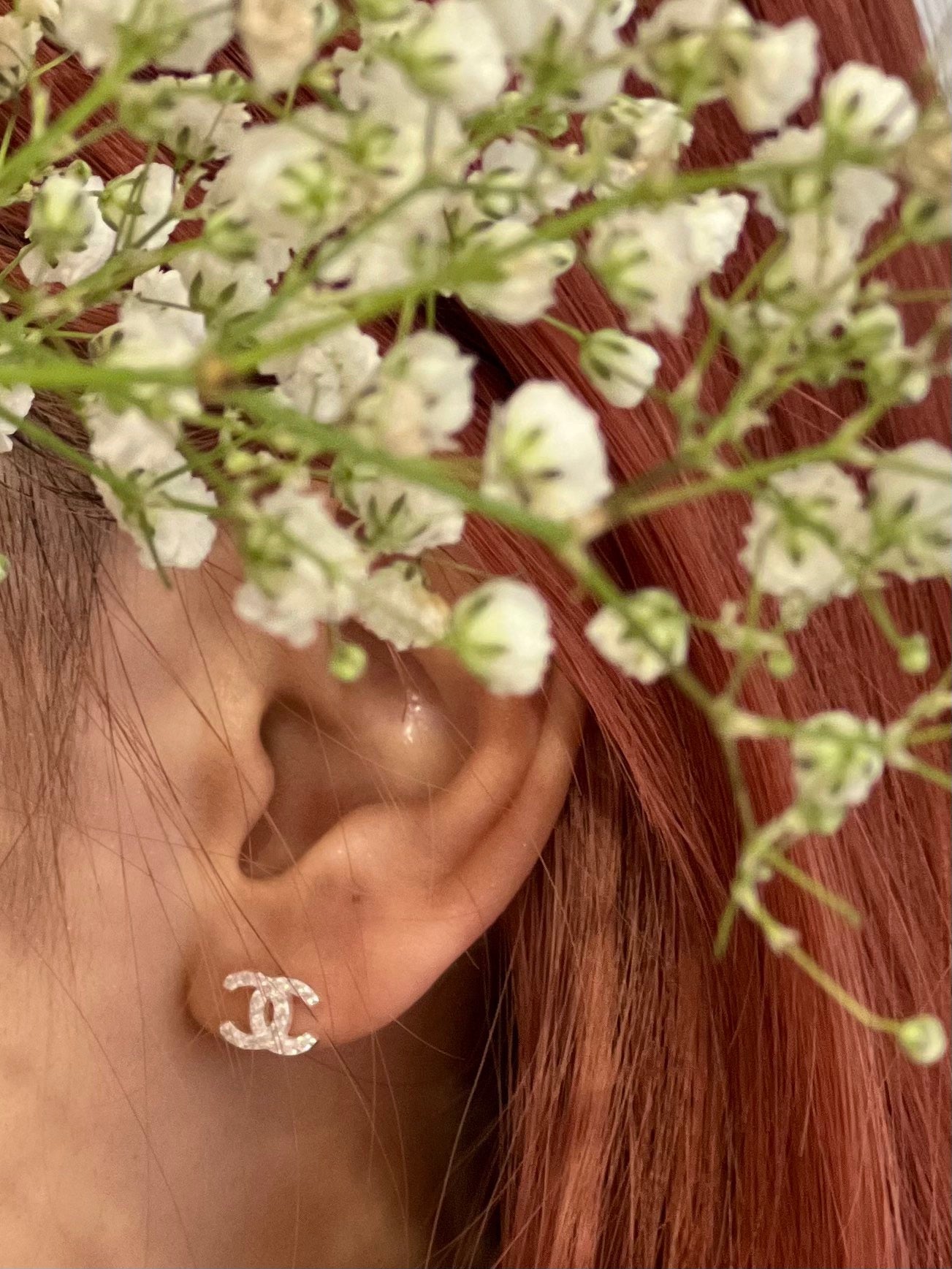 Chanel Vintage Silver Flower and Pearl CC Logo Earrings